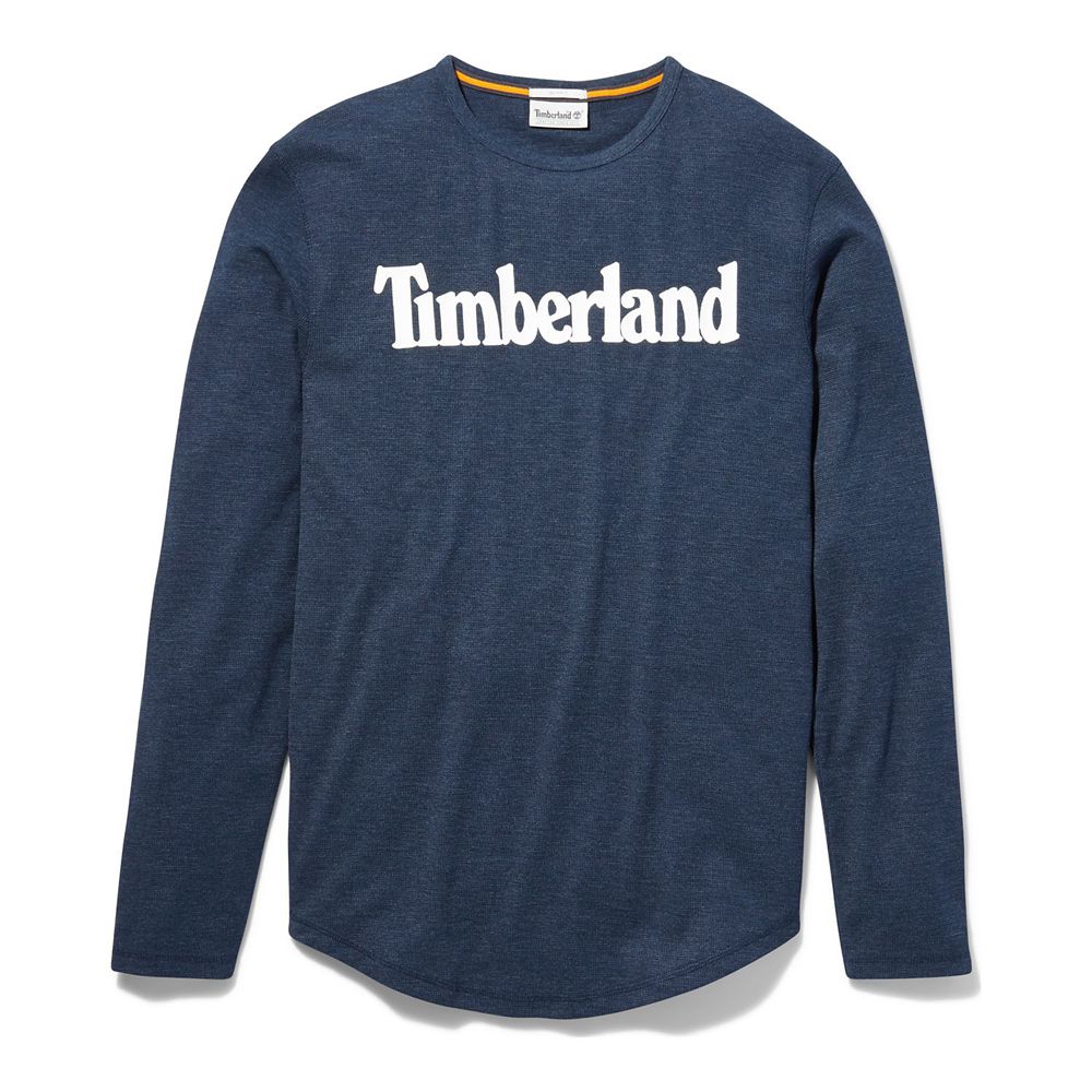 Timberland Mens Shirts Dyer River Slim-Fit Long-Sleeve Waffle-Knit - Blue - India YR6307854